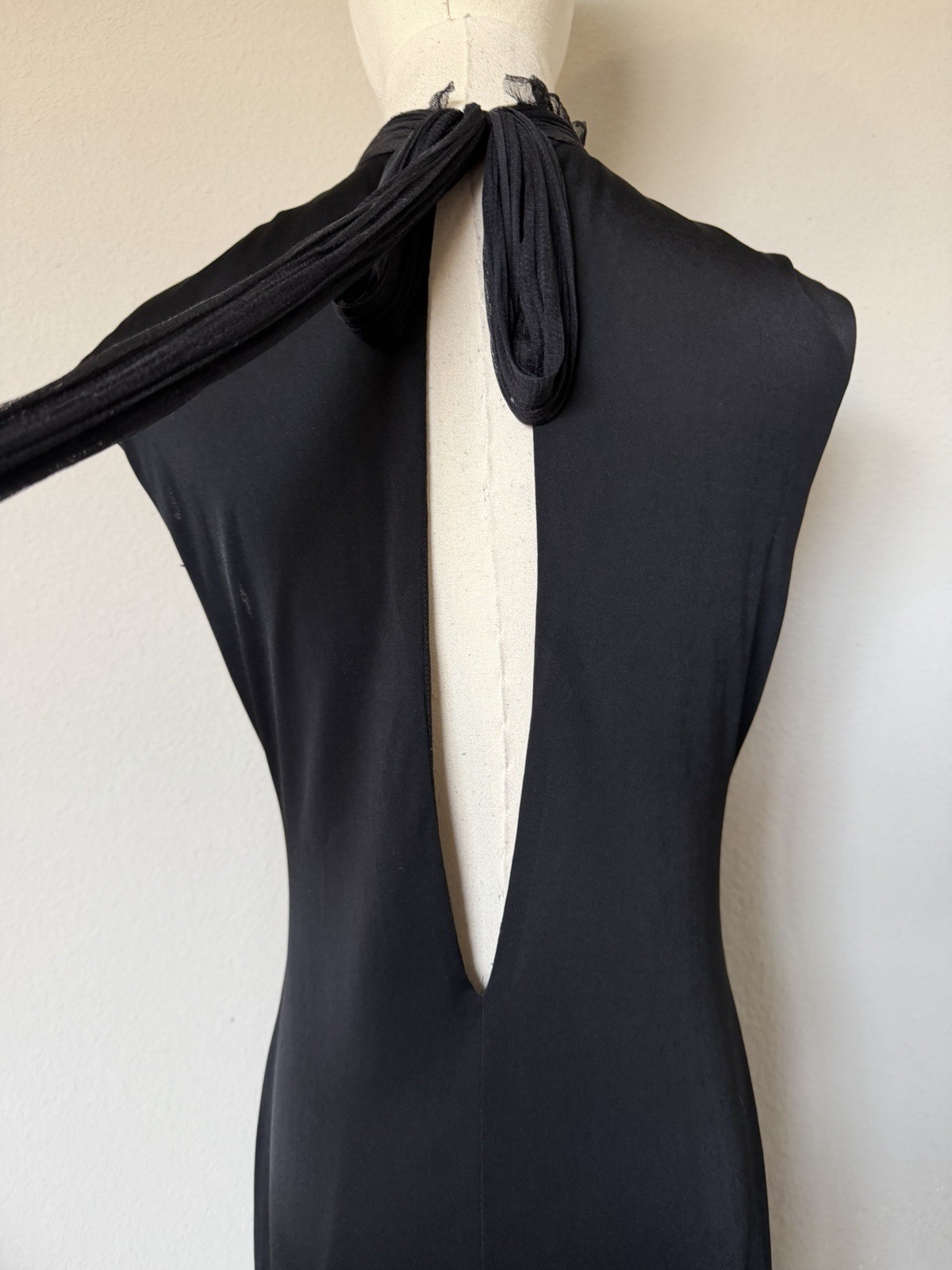 Y2K 90s Vintage Vera Wang Size 10 Black Rushed Mesh Midi Dress Silk Blend *READ