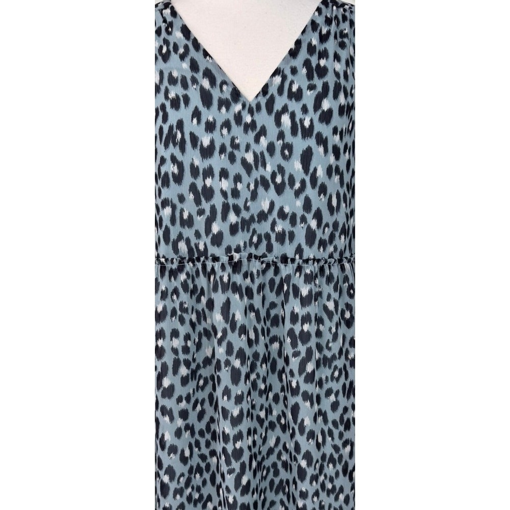 LOFT Medium Dress Blue Gray Black White Cheetah Print 100% Polyester