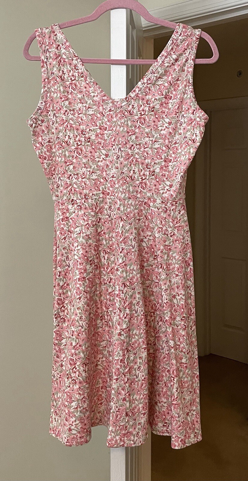 Artsy Dress Pink Floral Knit Sundress Bohemian Coastal Cottagecore Women’s Small