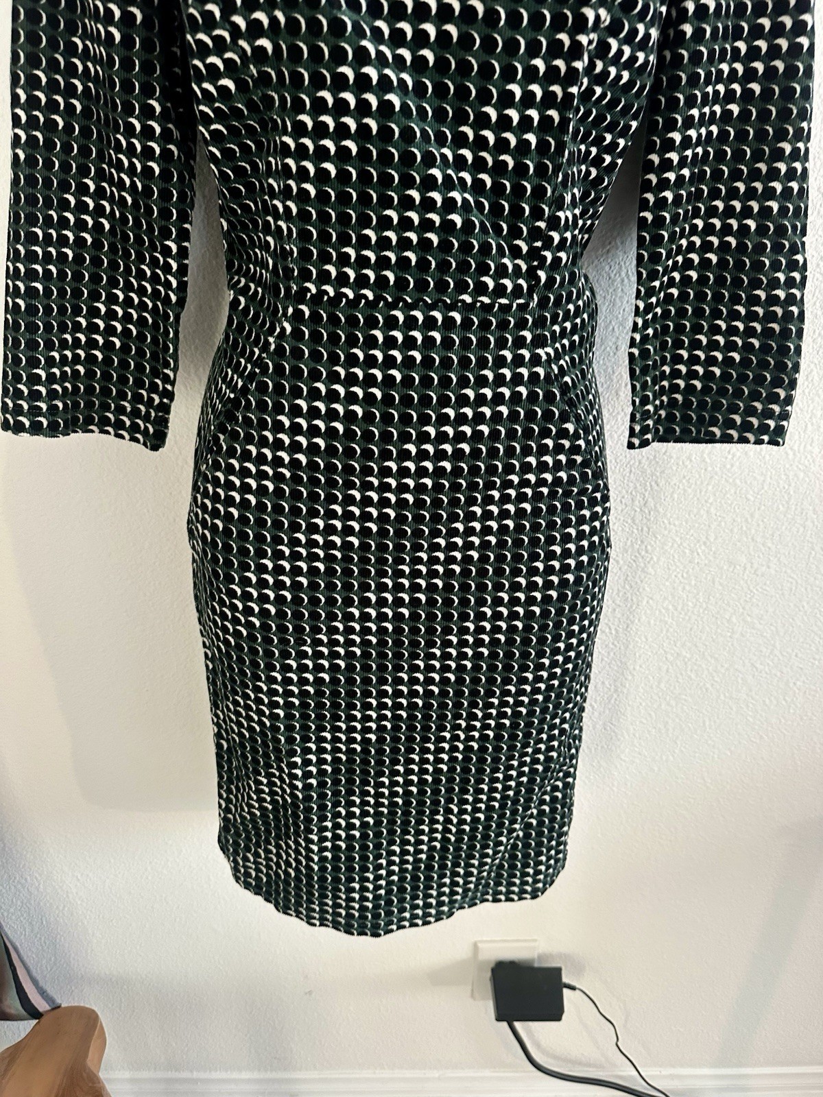 Boden Knee Length Sheath Pencil Dress Green Black Corduroy 3/4 Sleeve Retro Sz 4