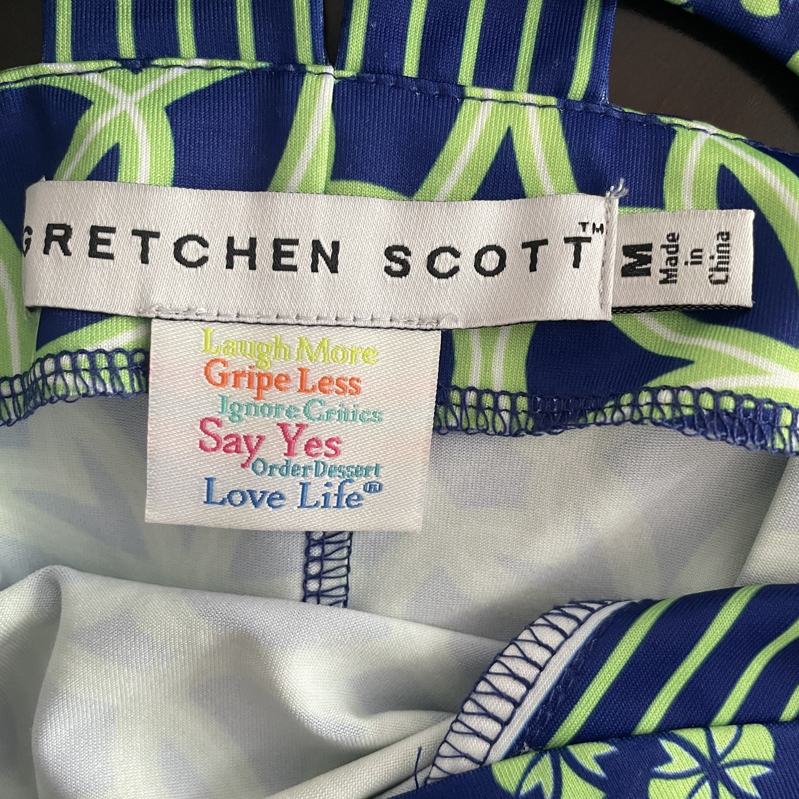 Gretchen Scott Isosceles Biltmore Shift Dress Green Blue M Stretch Knit Preppy