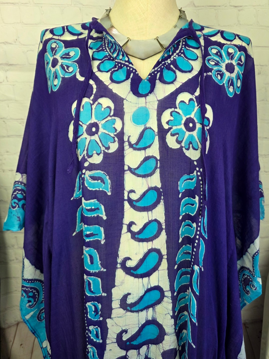 Batik Kaftan Dress Coverup Muumuu Handmade 100% Cotton Tropical Beachy Tribal L