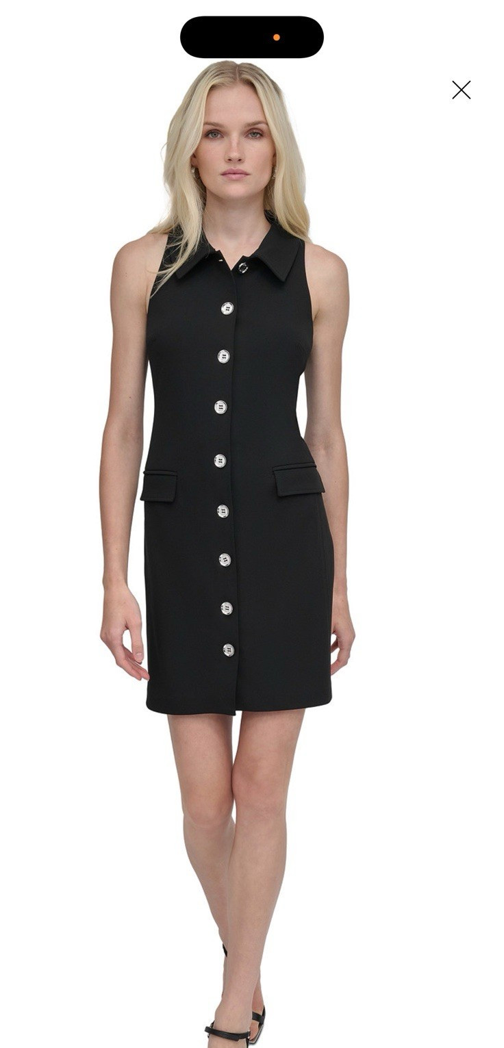 DKNY Black Collared Sleeveless Scuba Crepe Shirt Dress Petite Size 0P