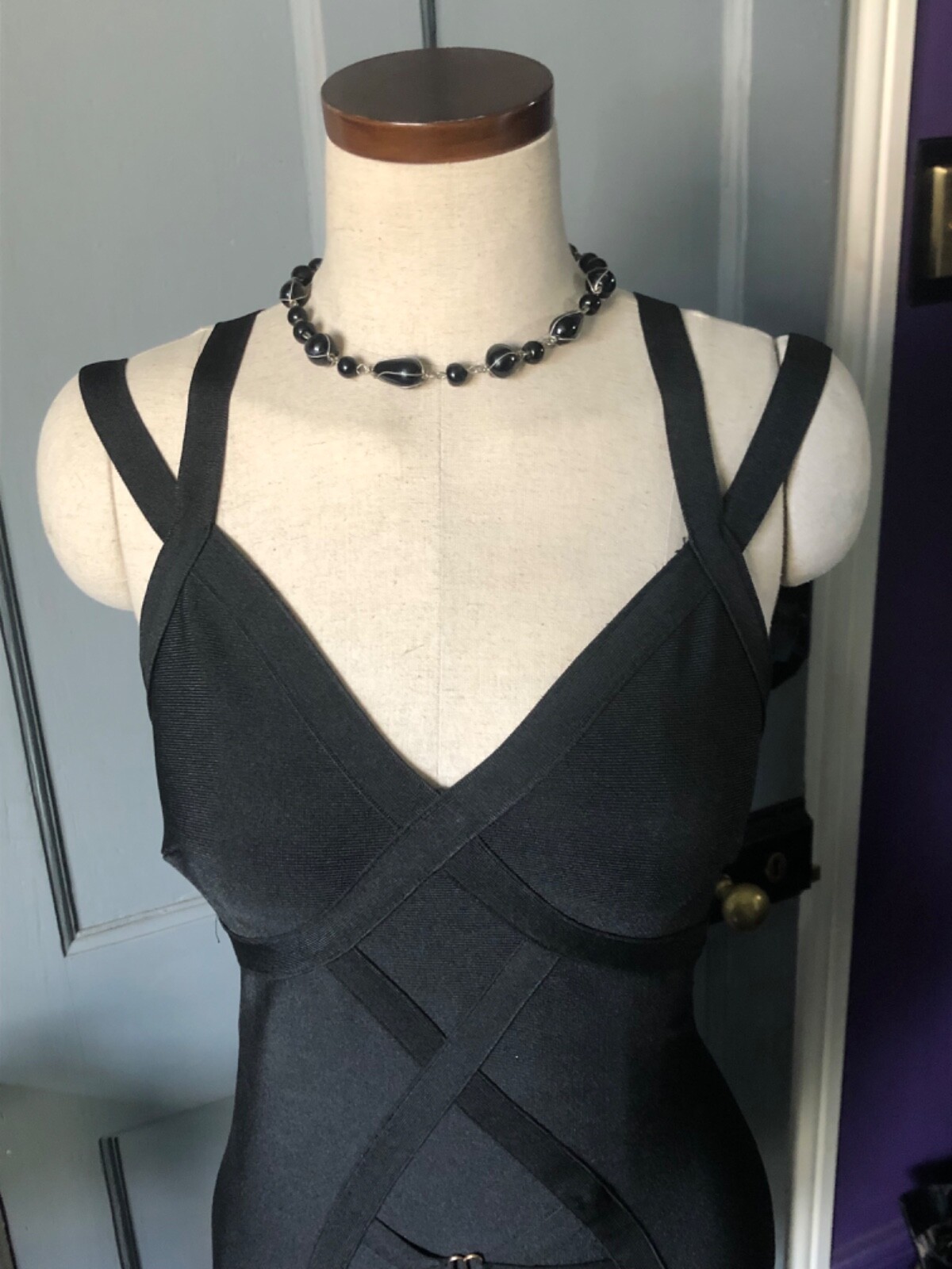 S Black Bondage Bodycon Banded elasticated strap & Zipper bodyconl Dress