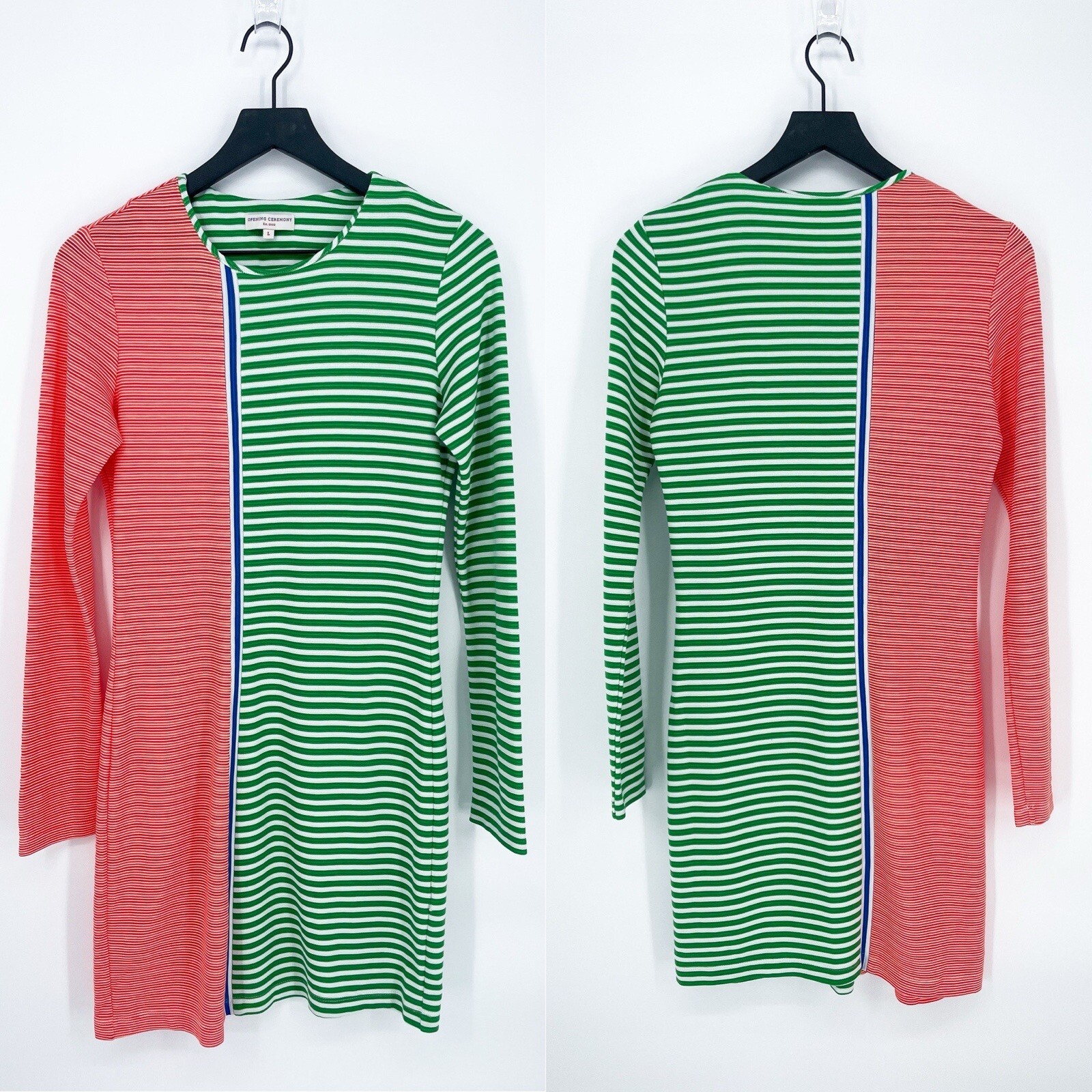 Opening Ceremony Women’s L Striped Fitted Bodycon Long Sleeve Dress