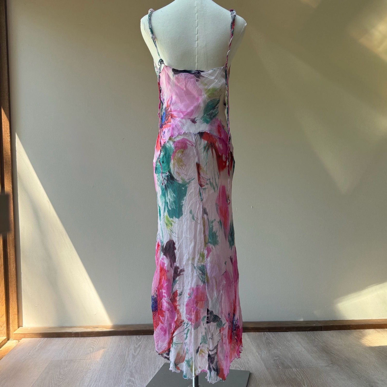 Floral Watercolor Silk Print Chiffon Maxi Slip Dress