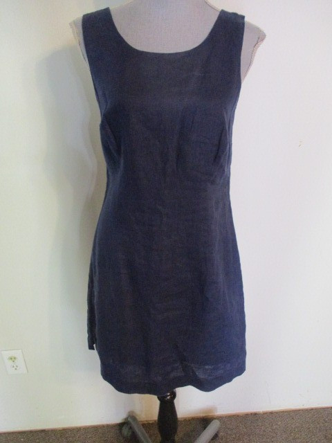 Hiho Tortola BVI FAB! Ginnie 100% Linen Shift Dress in Navy Blue Size Small