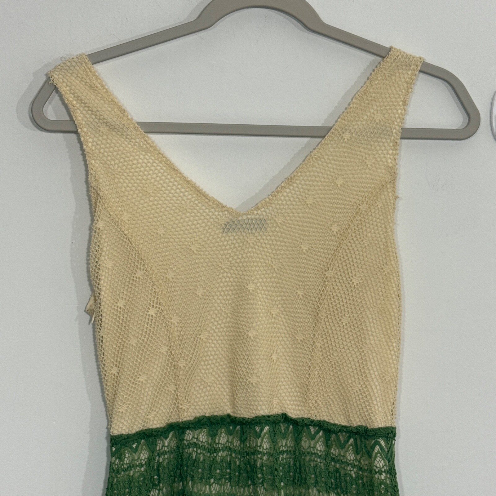 Ryu Womens Dress Small Cream Green Stripe Crochet Boho Hippie Festival Fairy