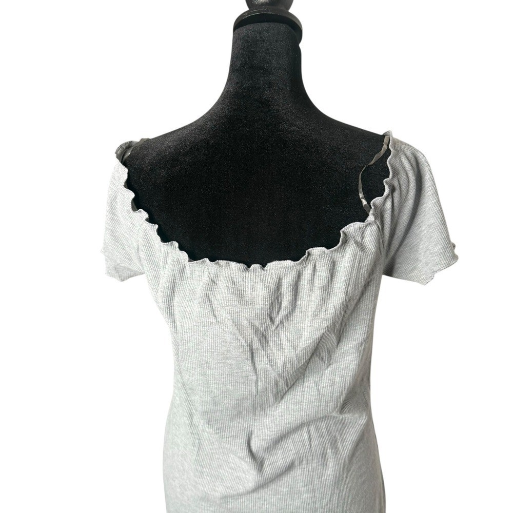 Off Shoulder Lace Up Ribbed Mini Dress L Gray Balletcore Fairycore Cottagecore