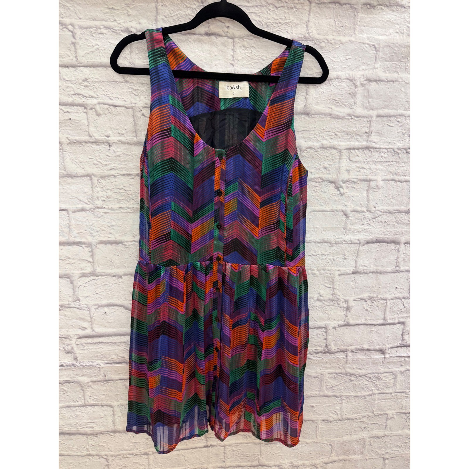 ba&sh Pistol Vert Chevron Stripe Tank Dress Sz 2 US M Multicolor Mini Boho