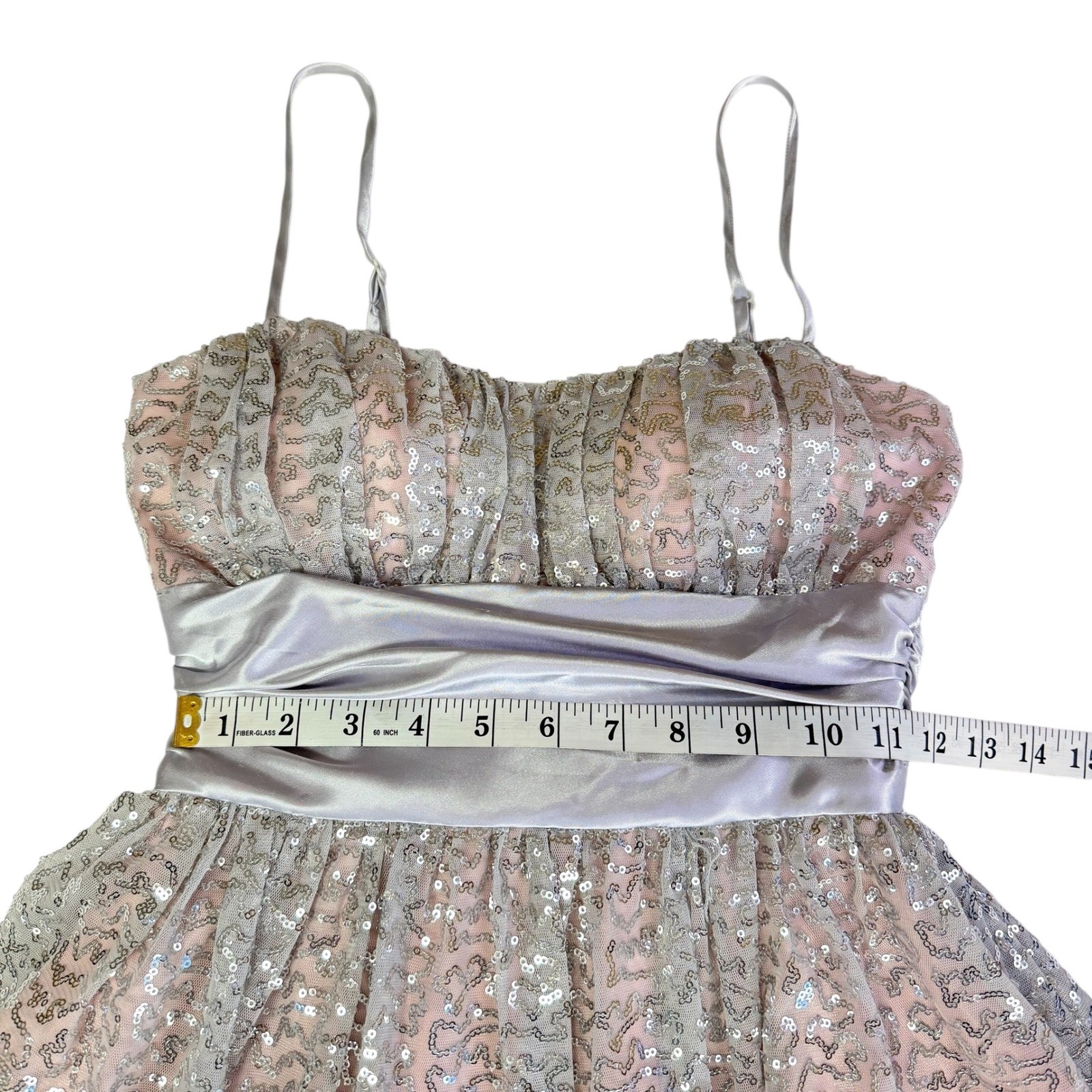 Deb Blush Pink Sequin Fit Flare Dress Junior 3/4 Fairy Balletcore Y2K Prom Party