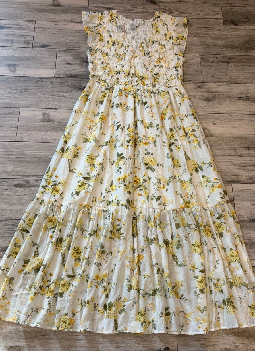 NWT Joie Floral Lined Multicolored Maxi Dress Size XL Lightweight Tiered Smocked