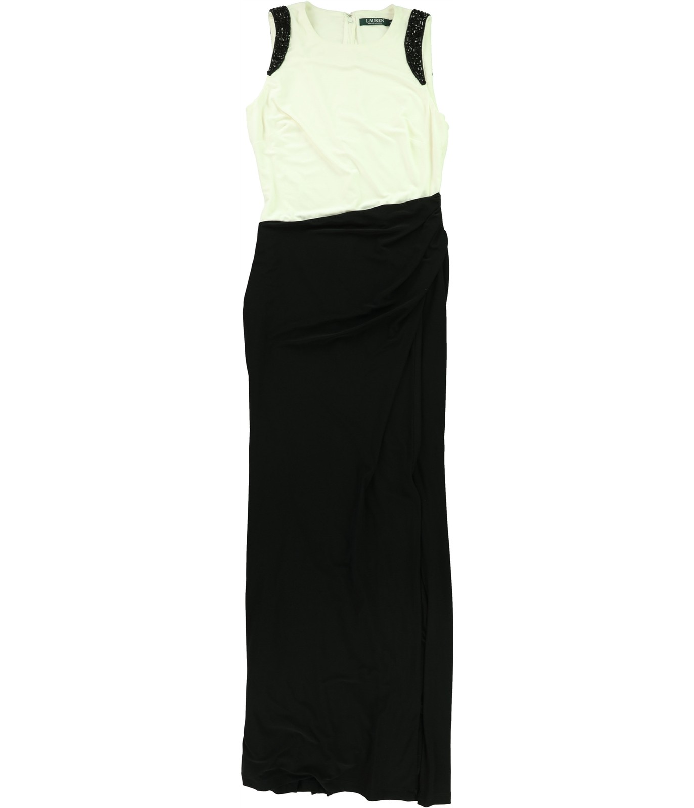 Ralph Lauren Womens Colorblocked Gown A-line Dress, Black, 2