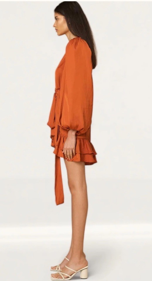 AmyLynn Kravitz Puff Sleeve Wrap Dress Burnt Orange RRP£85 Size S