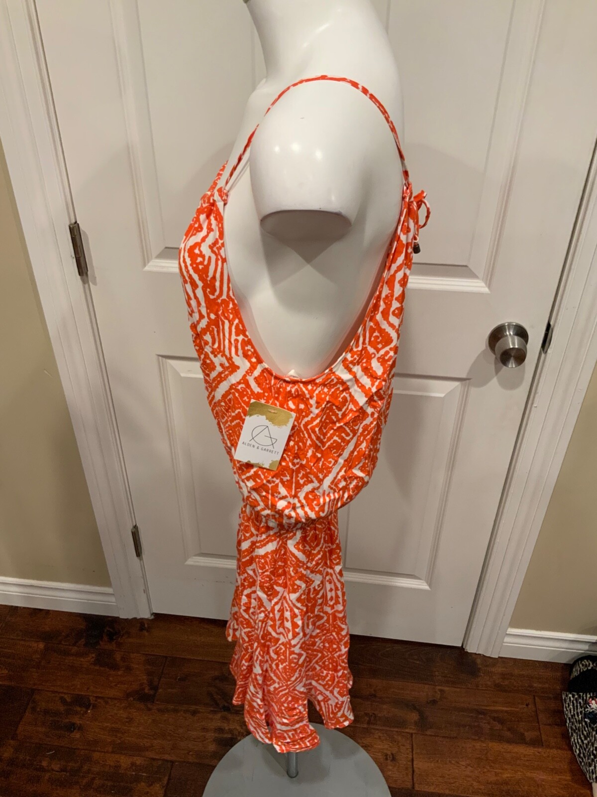 Ella Moss Orange & White Geometric Print Halter Dress , Size XS