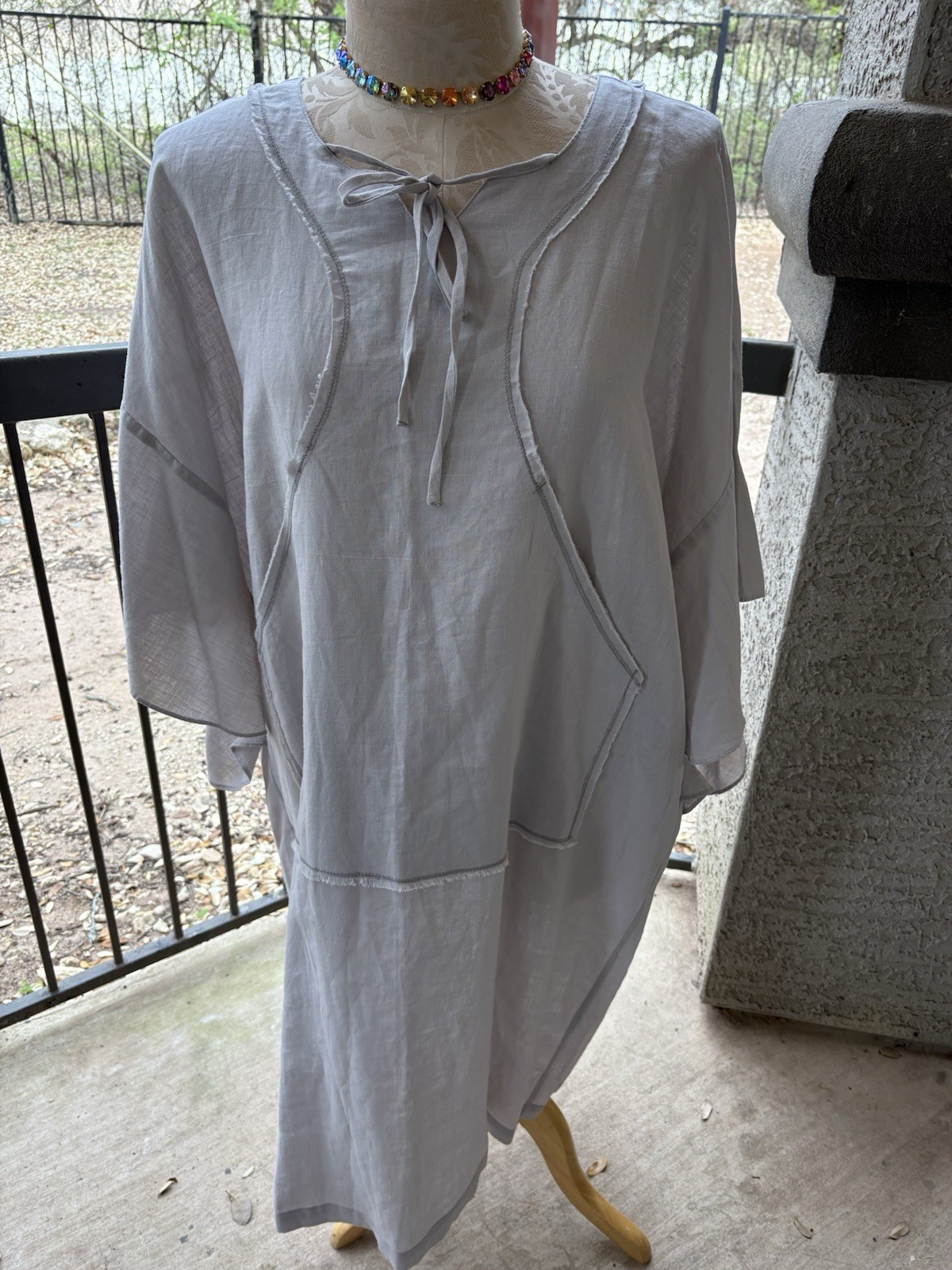 NEW! Jaded Gypsy Long Gray Dress Deep Pocket Tie BoHo Lagenlook Style L/XL/XXL