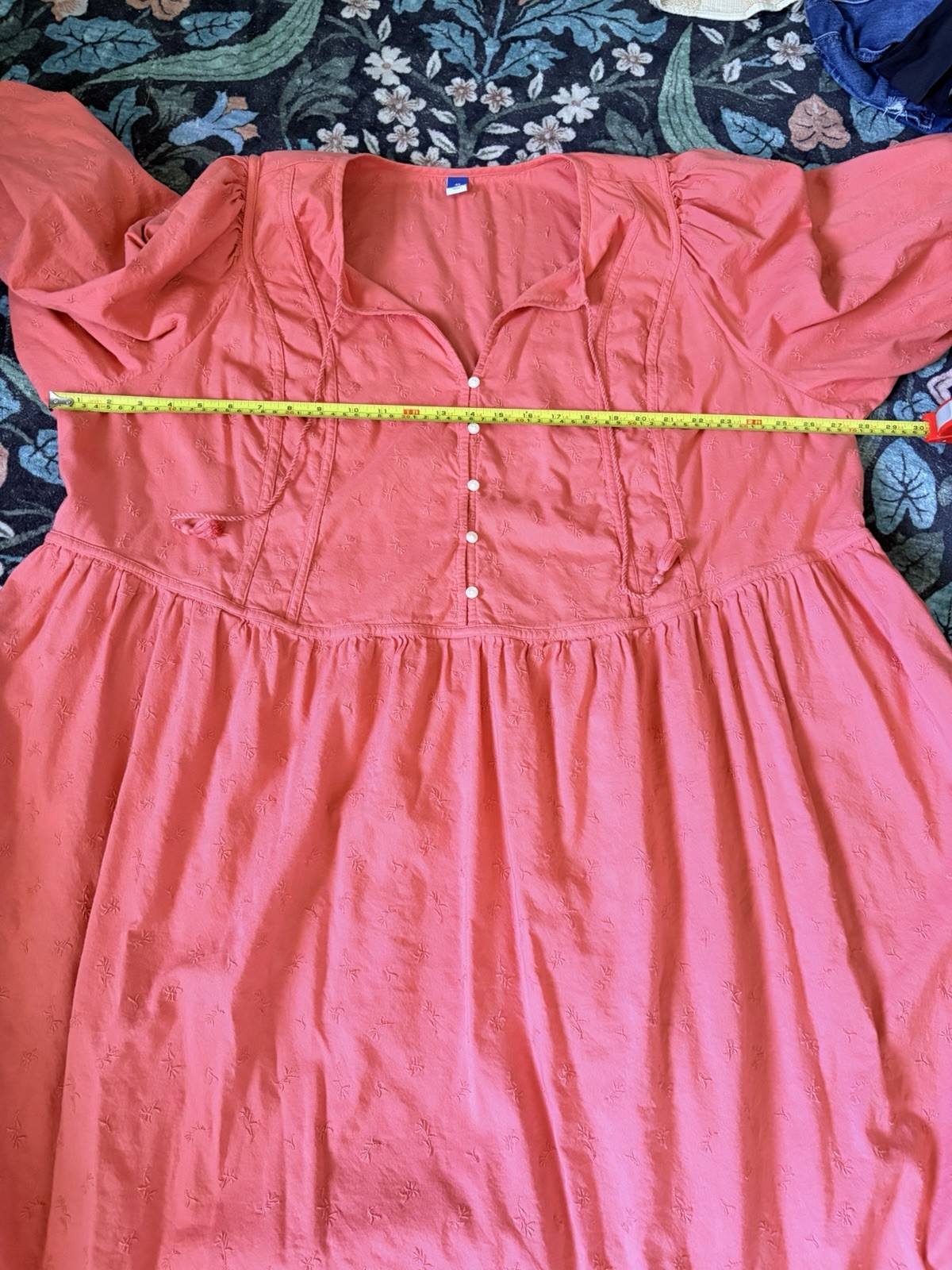 Old Navy Coral peasant sleeve Embroidered Boho Maxi Dress 4X Plus