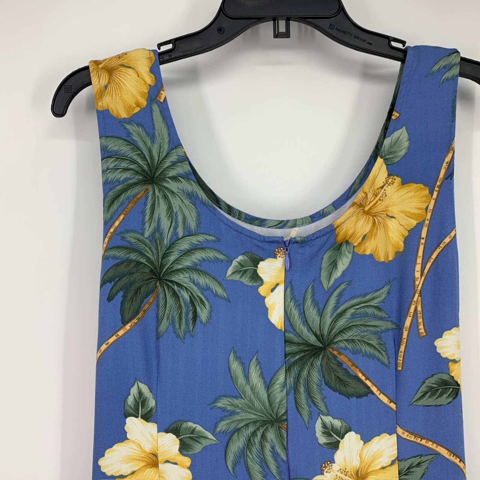 Caribbean Joe Dress Womens Size Large Blue Floral Midi Tie Waist Wrap Sleeveless
