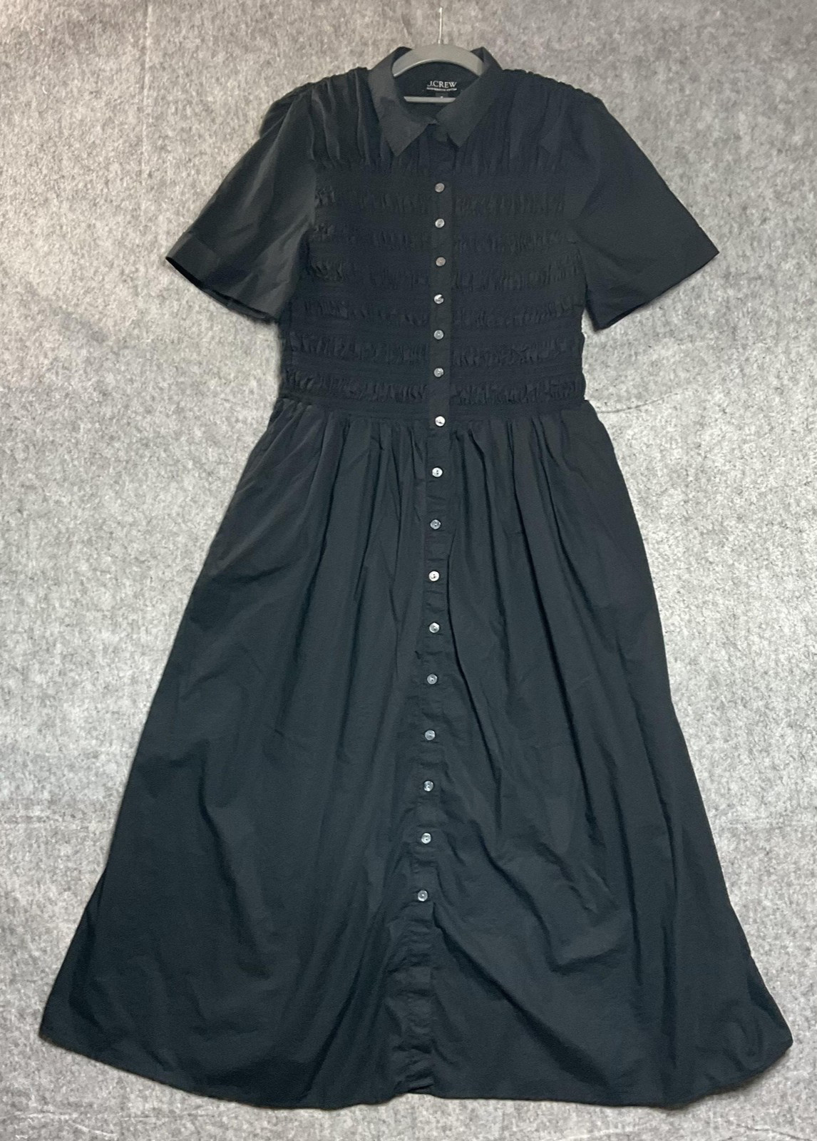 J.CREW Dress Women Medium Black Smocked Pockets Button Front Maxi Cotton Capsule