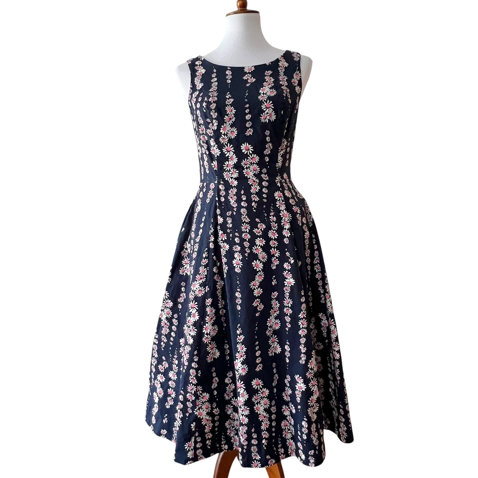 Boden Small Dress Cotton 4 Retro Classic Wedding guest 50s Pinup Cottage Daisies