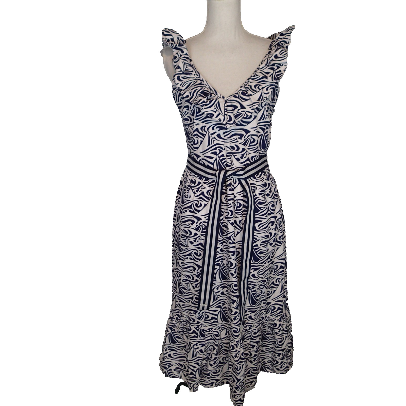 Vineyard Vines Target m Navy Blue White Nautical Cotton Dress Belted Preppy