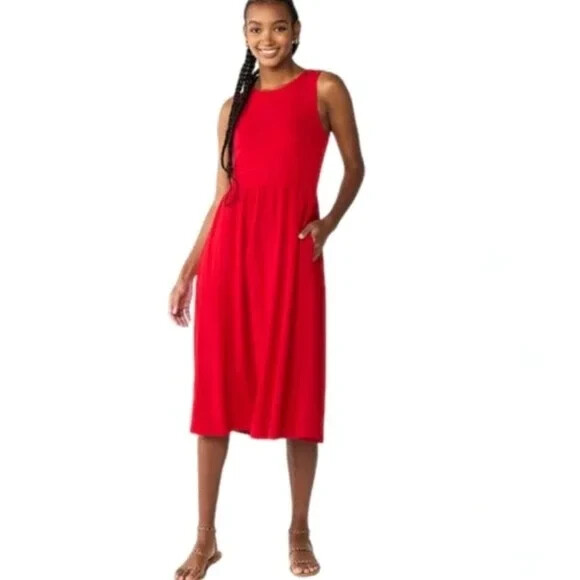 Draper James RSVP Red Dress Women’s Size XL Pockets Sleeveless Stretch Knit Midi