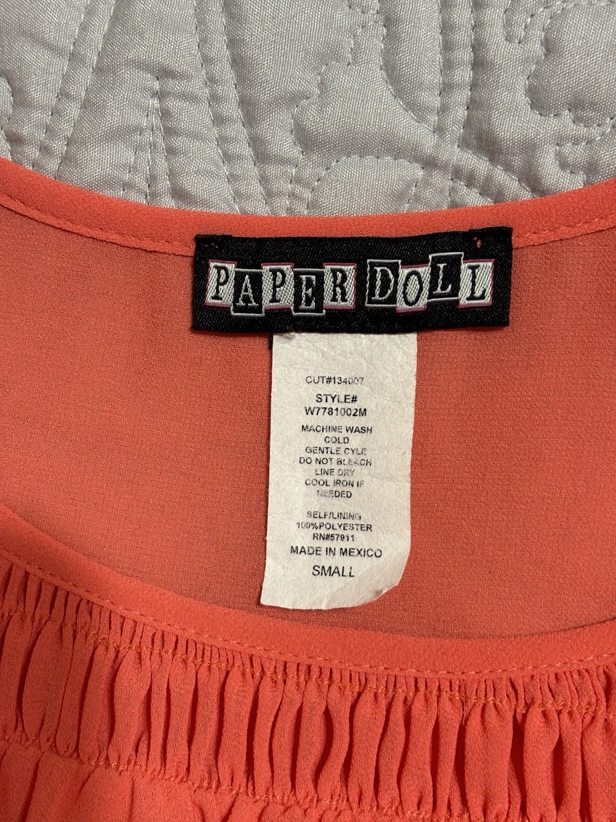 Paper Doll Coral Chiffon Smocked Puff 3/4 Sleeve A-Line Short Dress Small