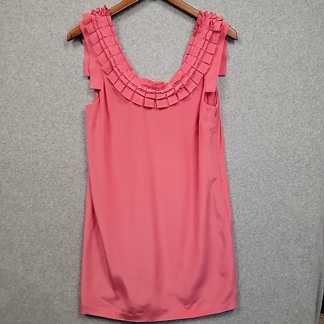 NEW TIBI New York Shift Dress Salmon Pink Ruffle Neckline Silk Women’s Sz 8