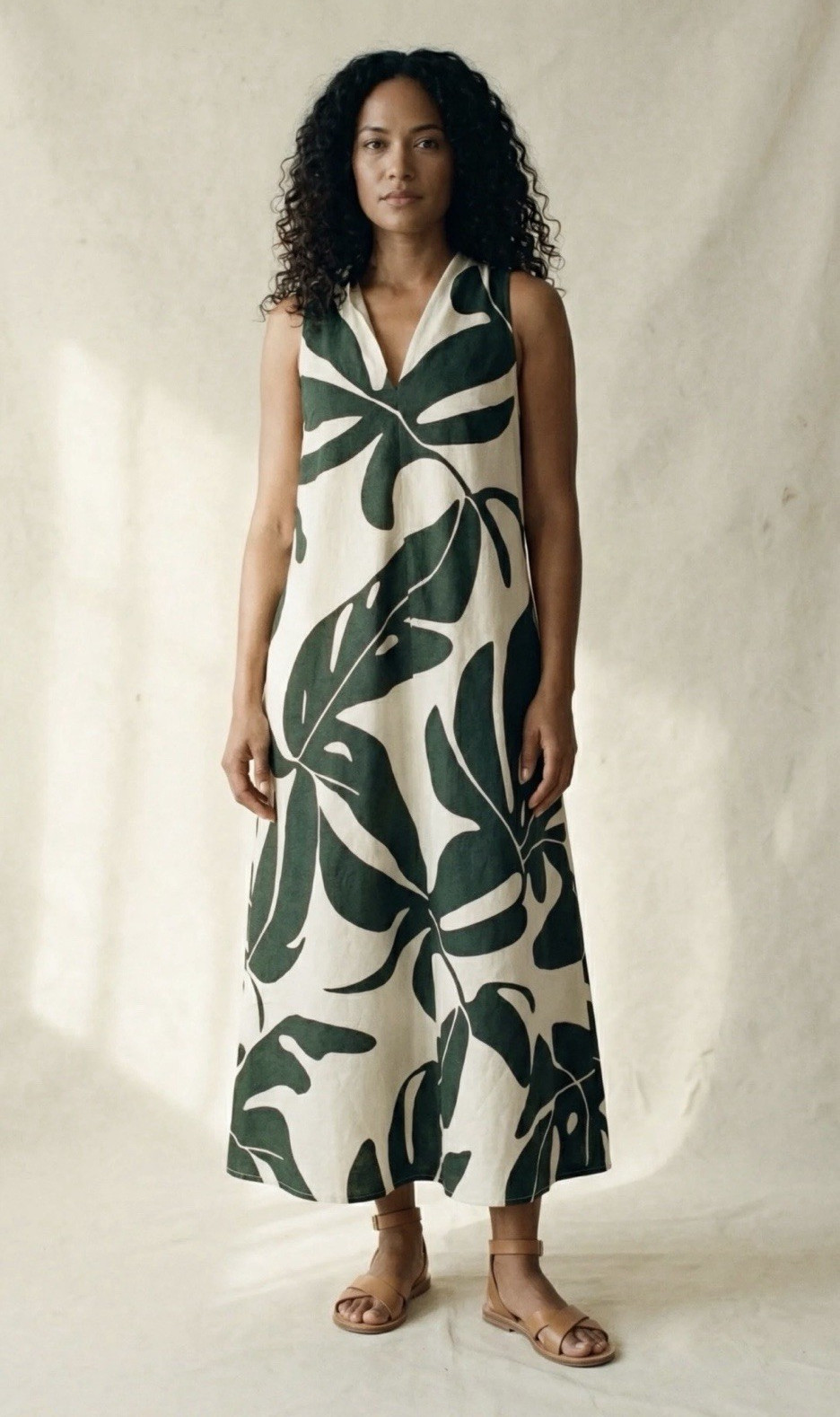 Gorgeous Koawood Ranch Linen Midi Dress XL Tropical Floral