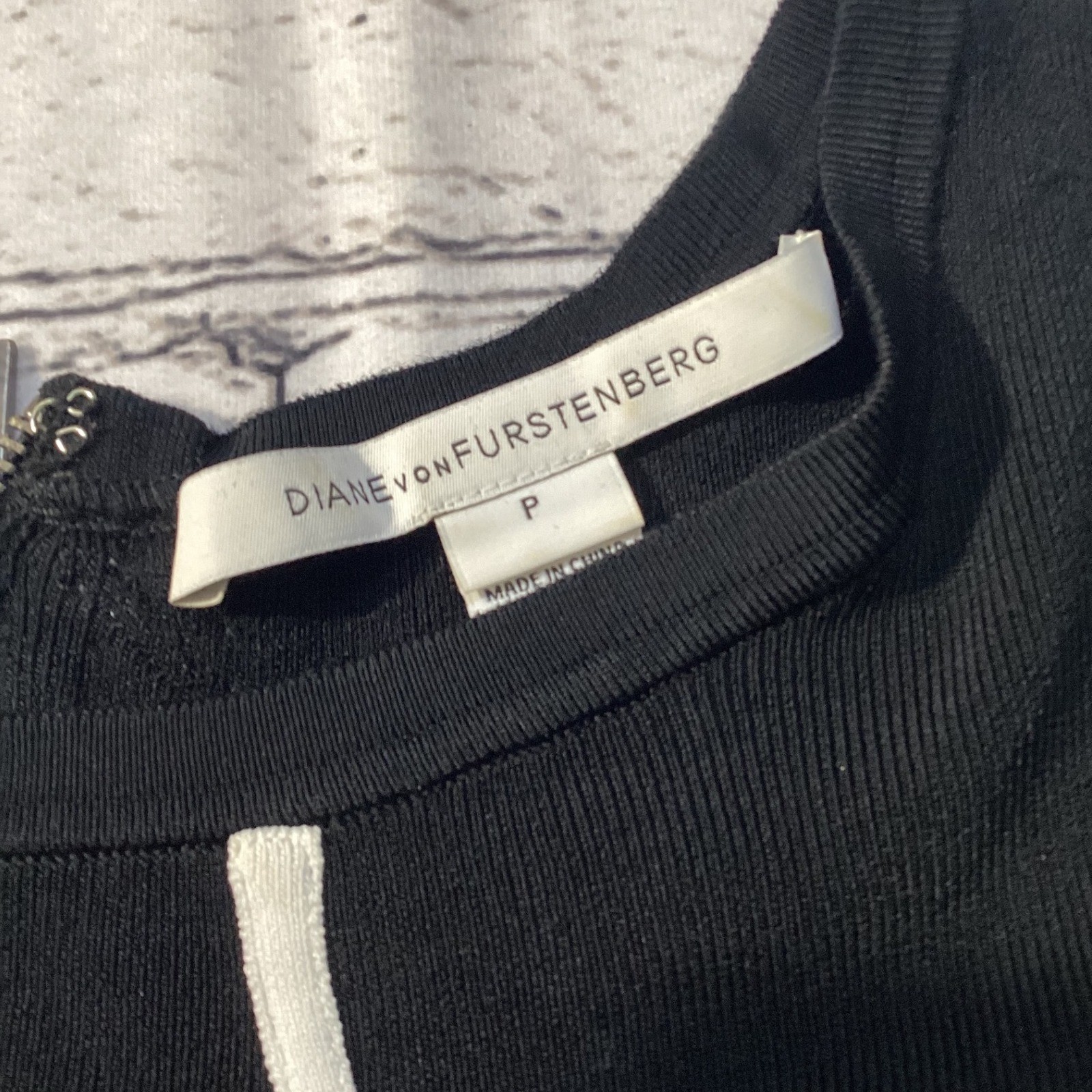 Diane von Furstenberg Josephine Black White Contrast Stitch Knit Dress Petite P