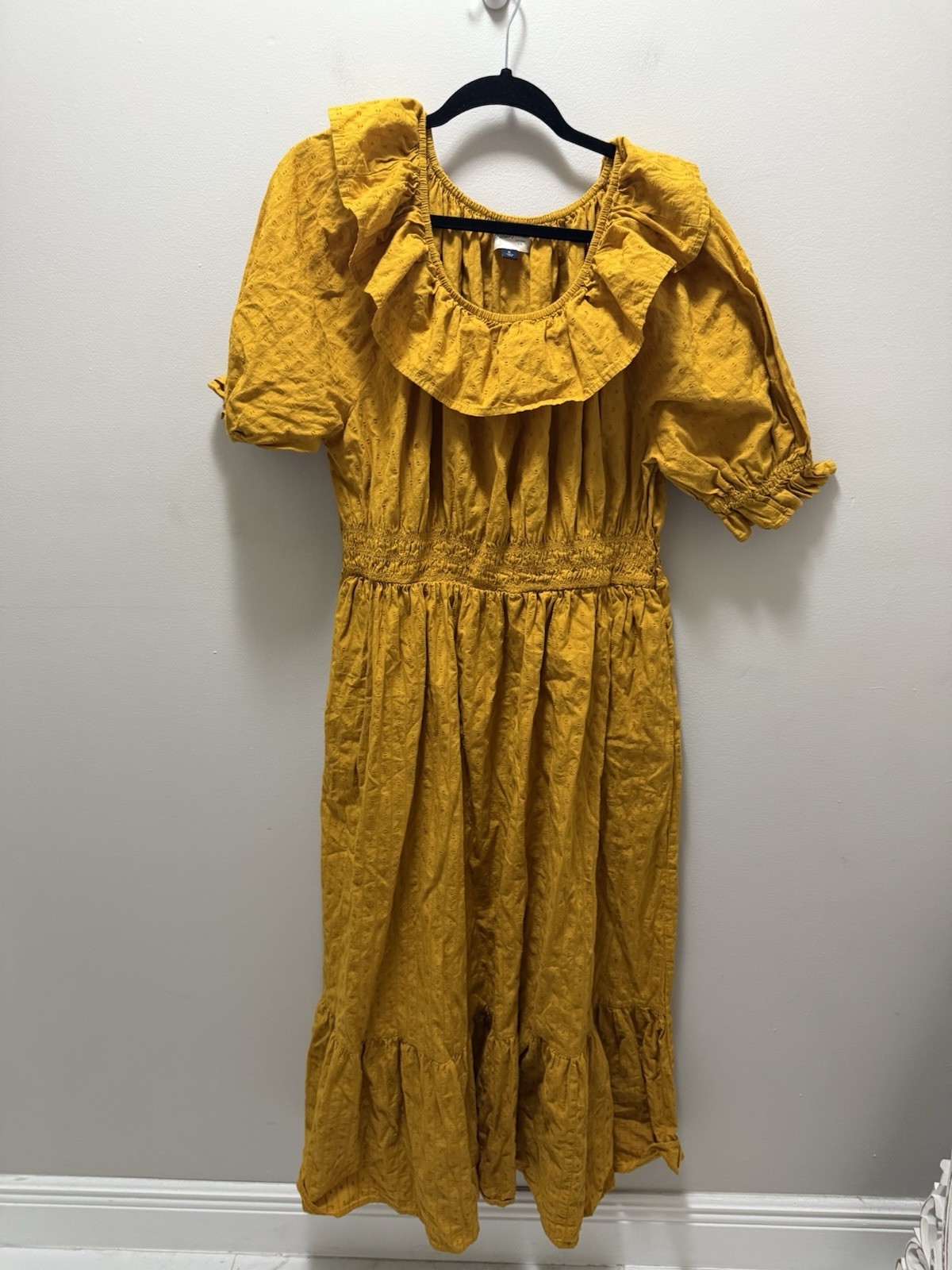 Universal Thread Eyelet Ruffle Midi Dress Mustard Yellow Size XL Cottagecore