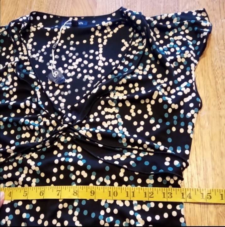NWT- Max Edition dress. Black with cream, & blue polka dots. Size Small.