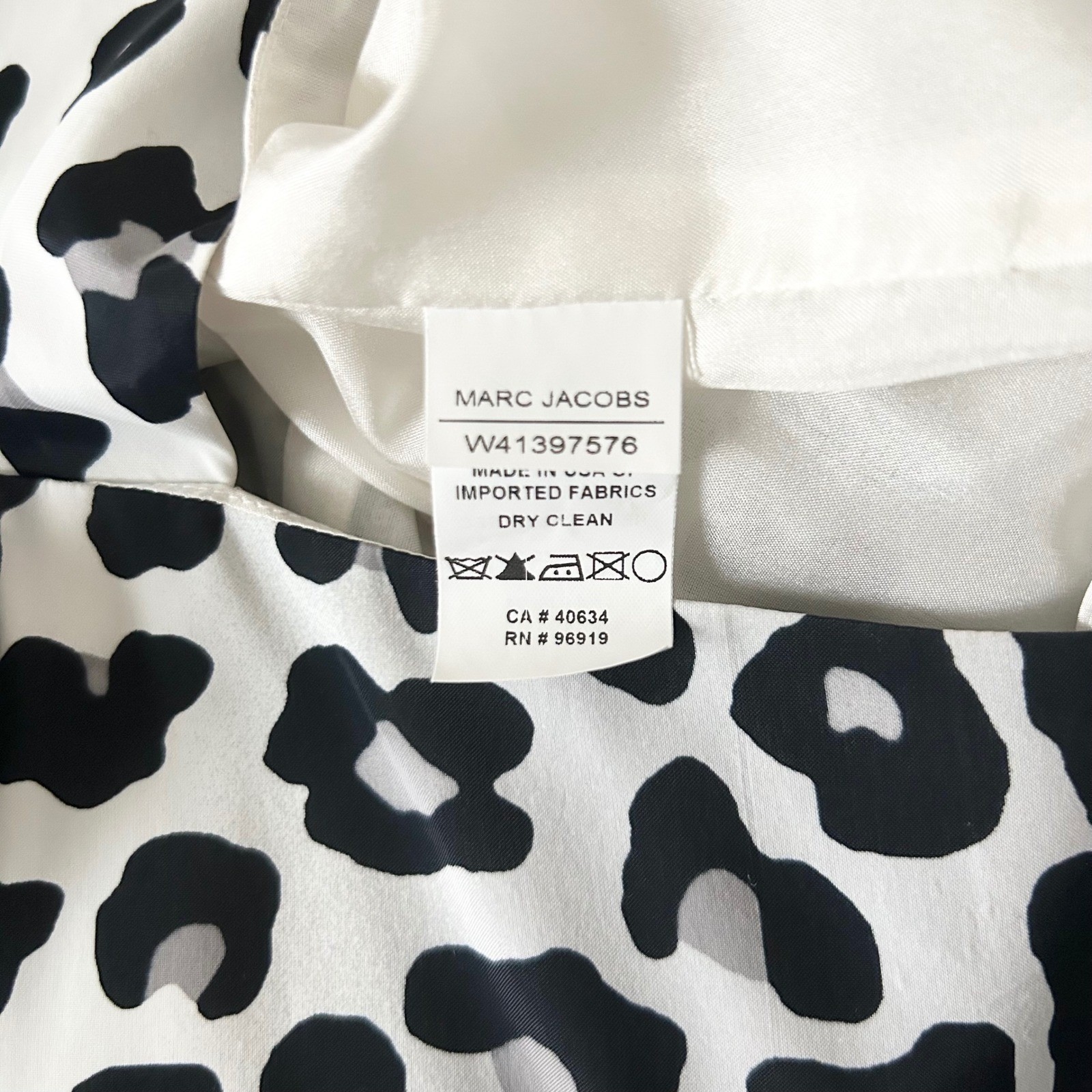Marc Jacobs Leopard Print Belted Midi Dress Black White Silk Lined Size 0
