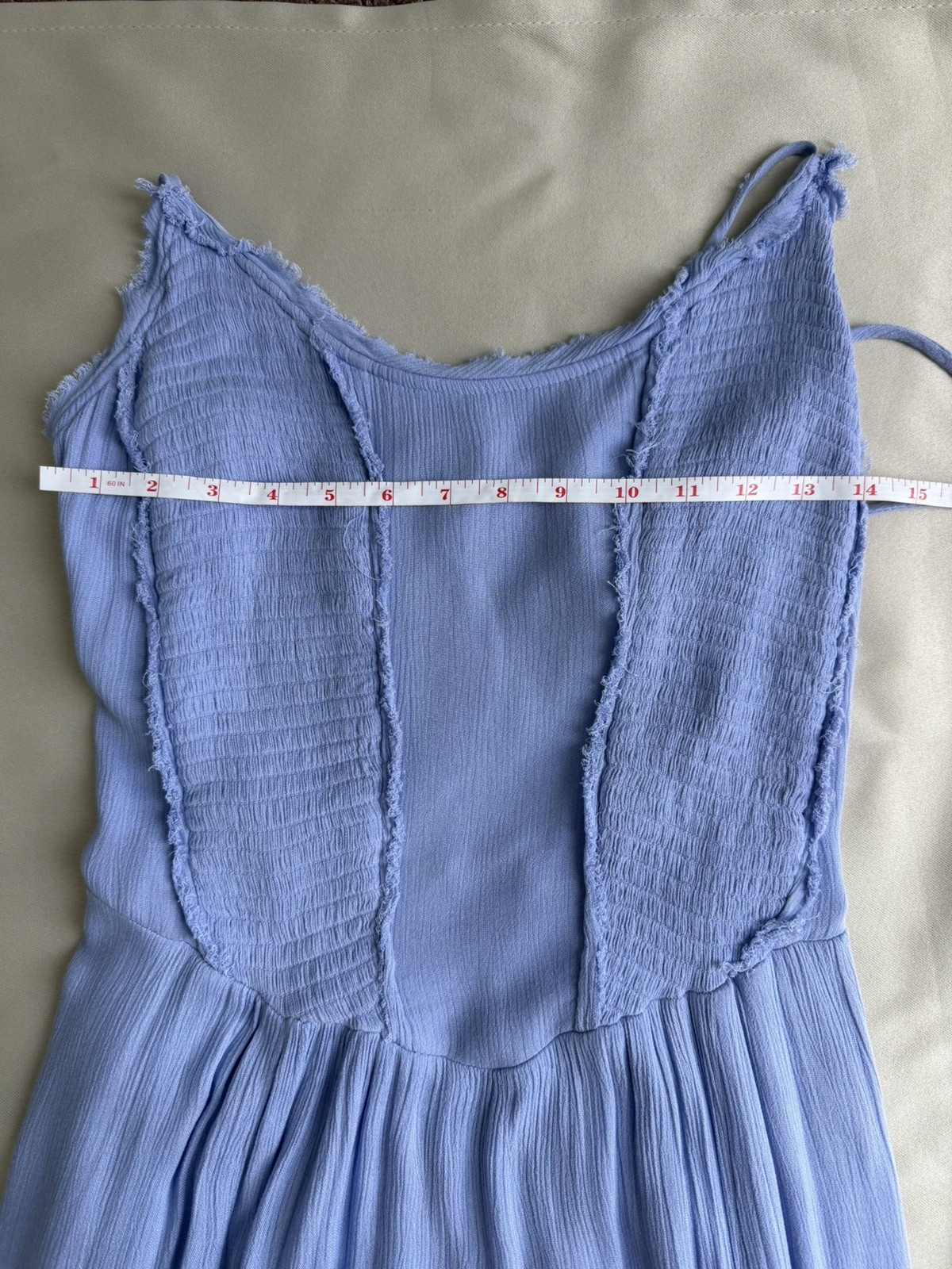 Free People Blue Open Back Smocked Maxi Dress Size M Boho Raw Edge Pockets