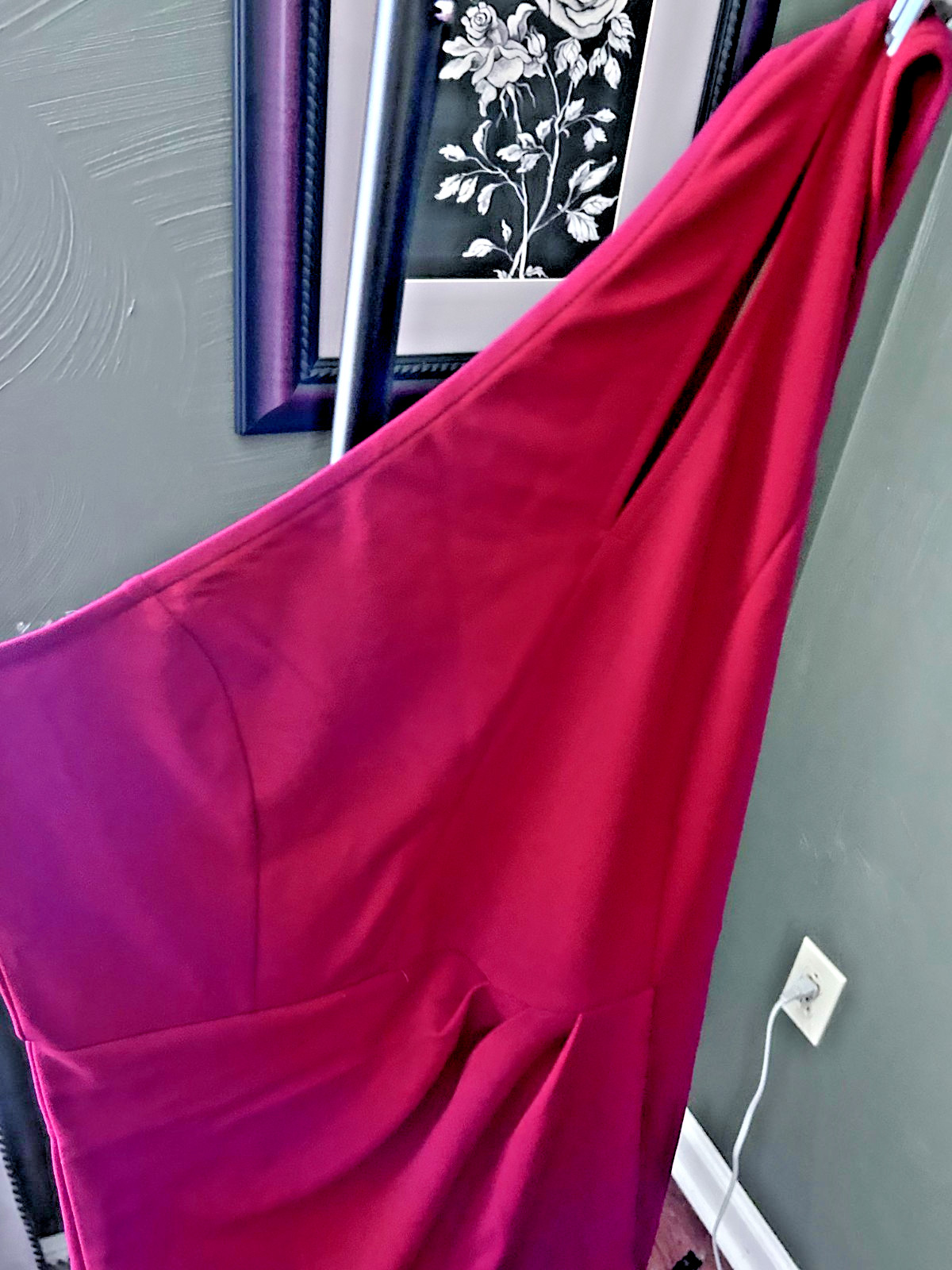 PrettyGarden One Shoulder Red Ruched Bodycon Dress Size L NWT Elegant