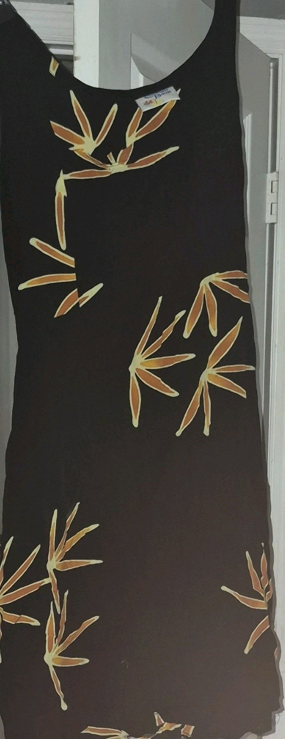 Caribelle Batik Women’s XL Black Floral Scoop Neck Sleeveless A-Line Midi Rayon