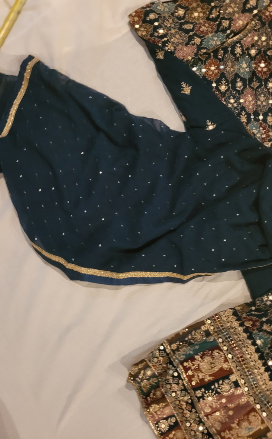 Embroidered Georgette Gown in Dark Teal Green Made in India perfect for weddings