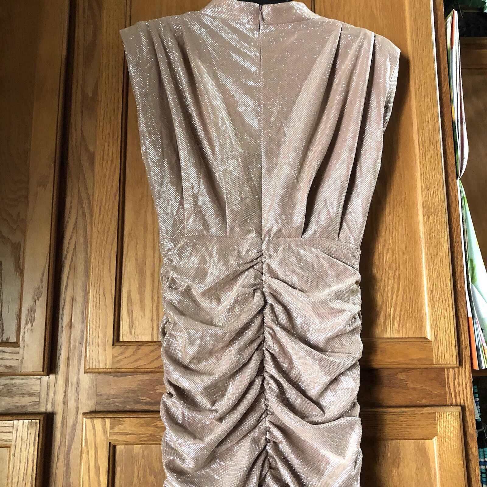Line & Dot Women’s High Neck Ruched Sleeveless Bodycon Mini Dress Champagne XS