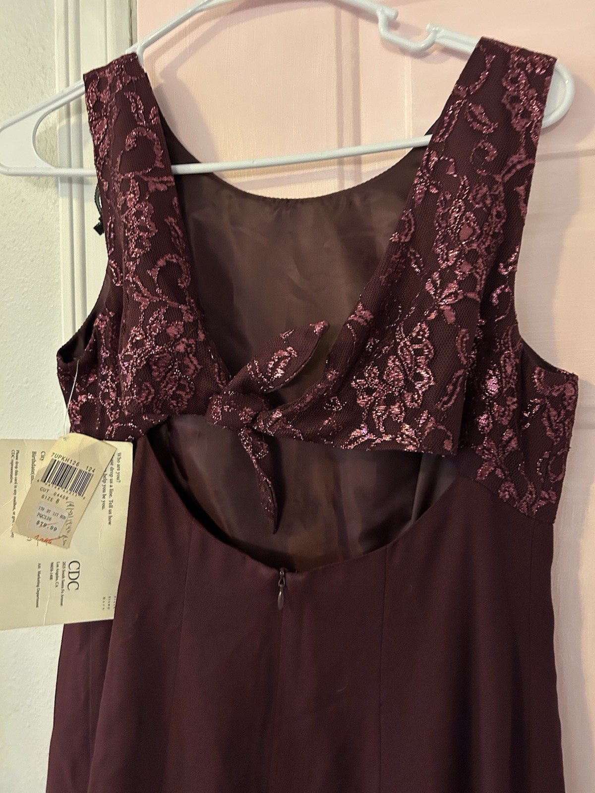 CDC Petites 8 Purple Metallic Floral Lace Sheath Dress Sleeveless Scoop Zip