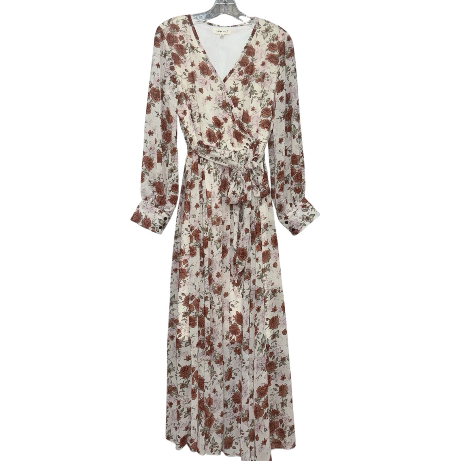Indigo Soul Rust/Pink Floral Long Sleeve Lined Maxi Dress Sz M Cottagecore