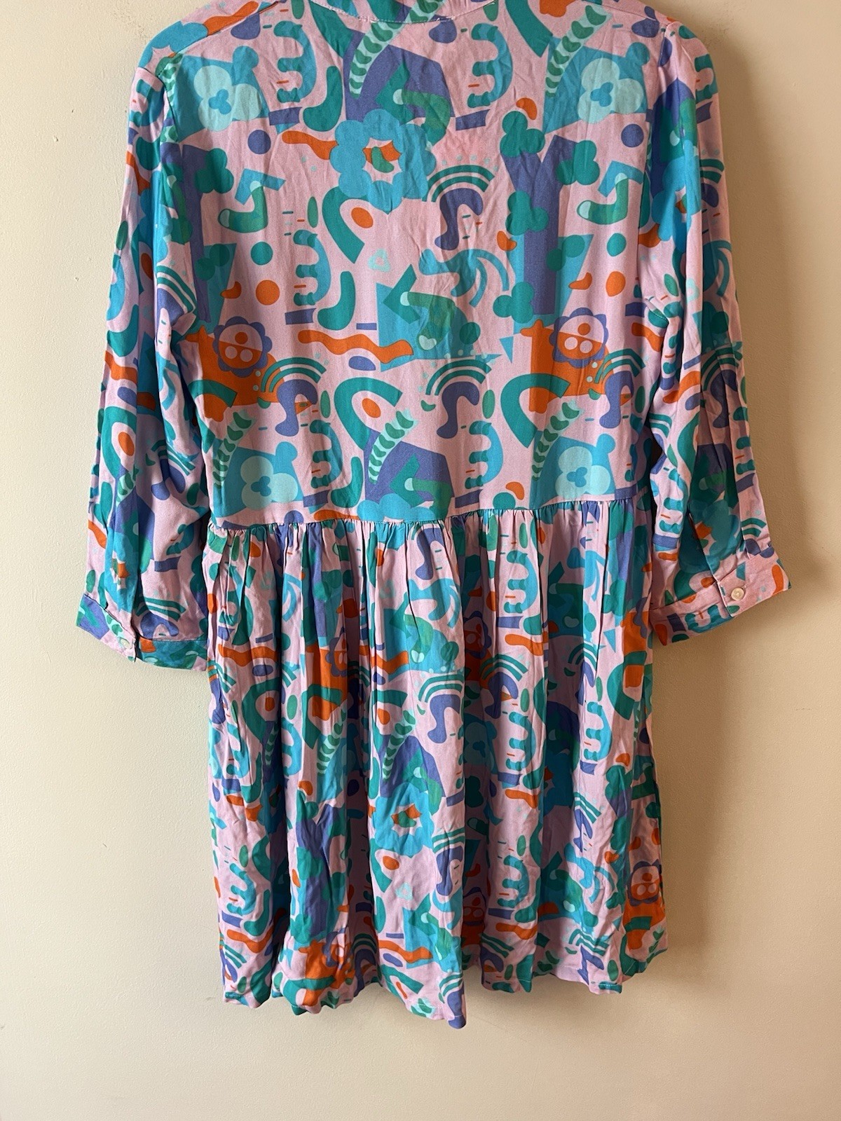 Briton Court NEW Pink Abstract Printed Button Front Mini Dress Size Medium
