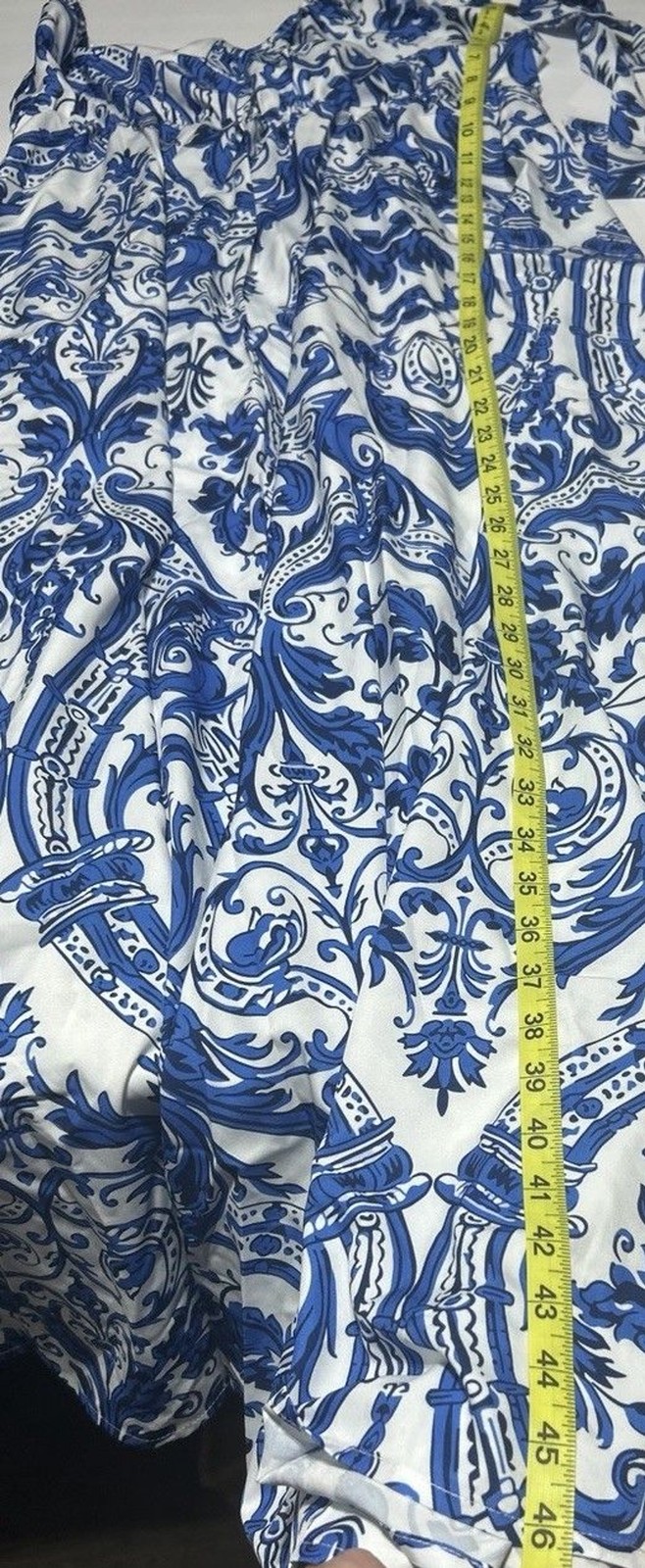 Womens Blue White Majolica Tile Print Dress Medium Smocked Baroque Mediterranean