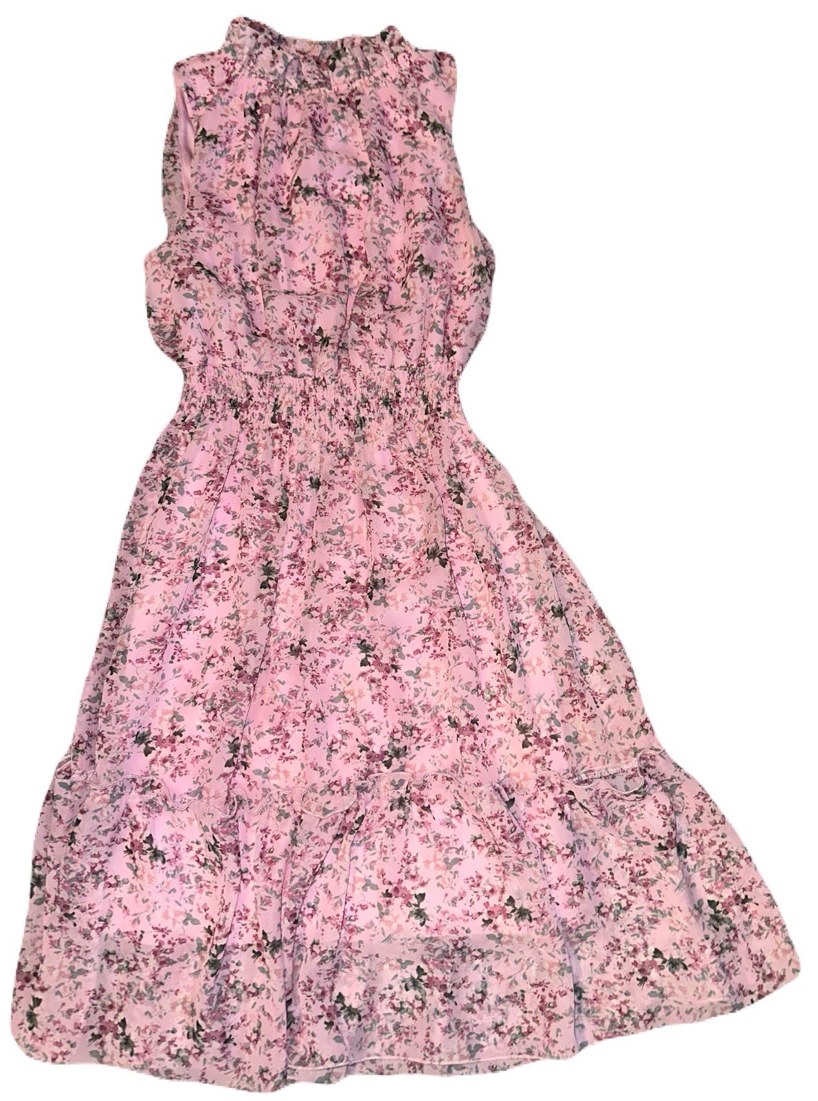 Kate And Lily Women’s Size 8 Pink Floral Ruffle High Neck Sleeveless Midi Dress