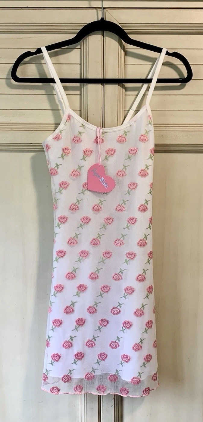 Sugar Thrillz Pink Floral Babydoll Slip Dress With Mesh Overlay XS Dolls Kill