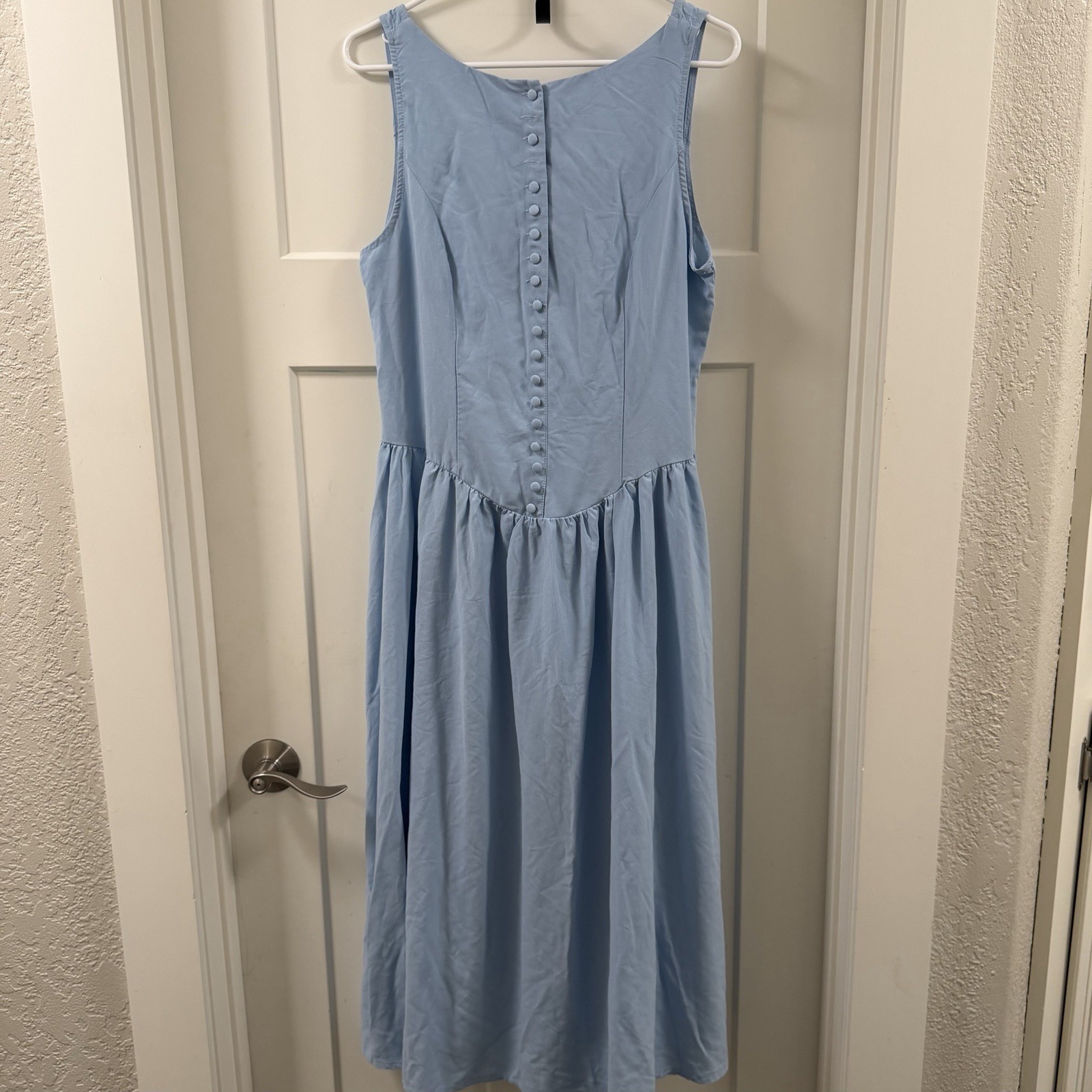 VINTAGE 80’s Style Light Blue Drop Waist Sleeveless Back Zipper Cottagecore L