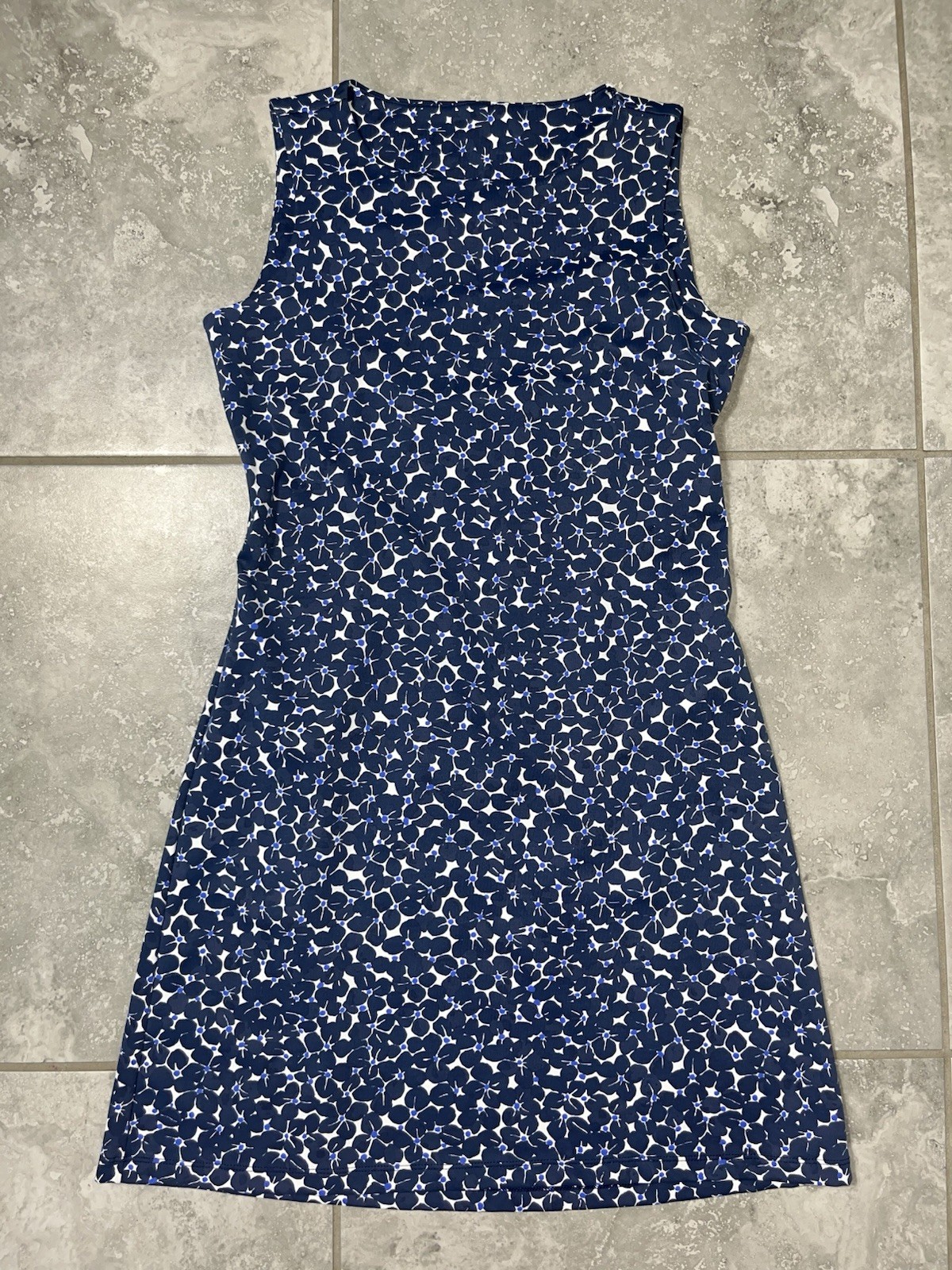 MAHI GOLD Sleeveless Blue Floral Stretch Nylon Jersey Mini Sheath Shift Dress S