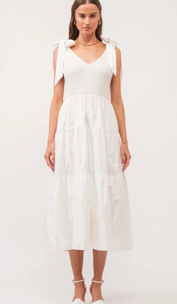 NWT Sofie The Label Sienna Rib Knit Tiered Midi Dress Sz S Off White