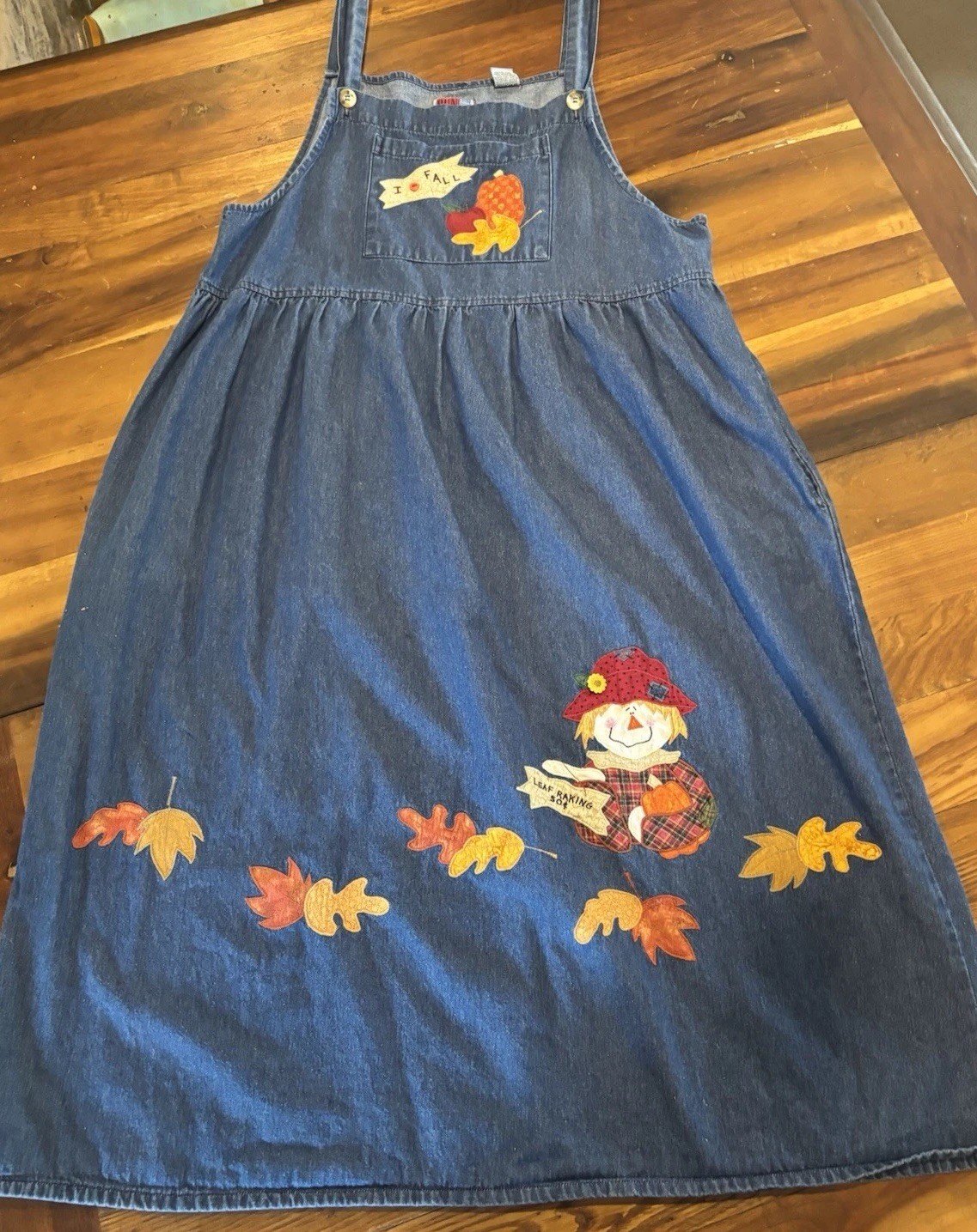 Vintage Sun Belt Denim Maxi Dress Fall Pumpkins Patchwork Large Teachers Jean