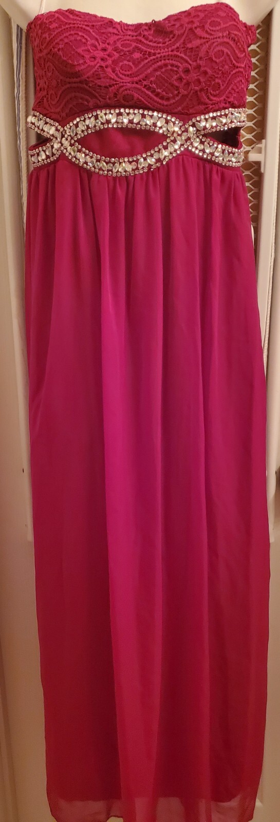 Red Rhinestone Embellished Maxi Dress Hot From Hollywood Floral Embroidery