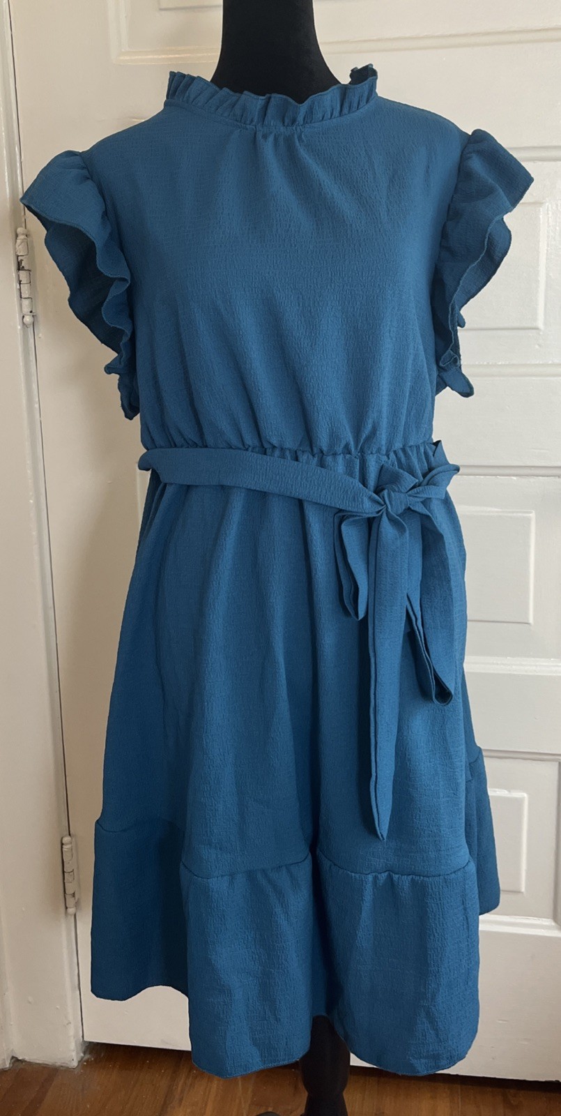 SHEIN Curve Women’s 1XL Teal Knee Length Dress With Ruffles